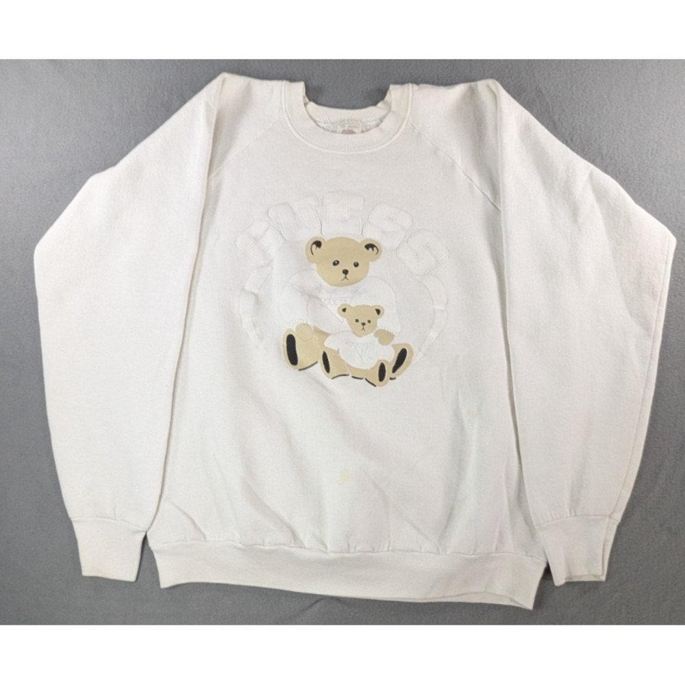 Vintage 90s Guess Bear Sweatshirt Fruit of the Loom XXL Gray Thrashed‎ Graphic